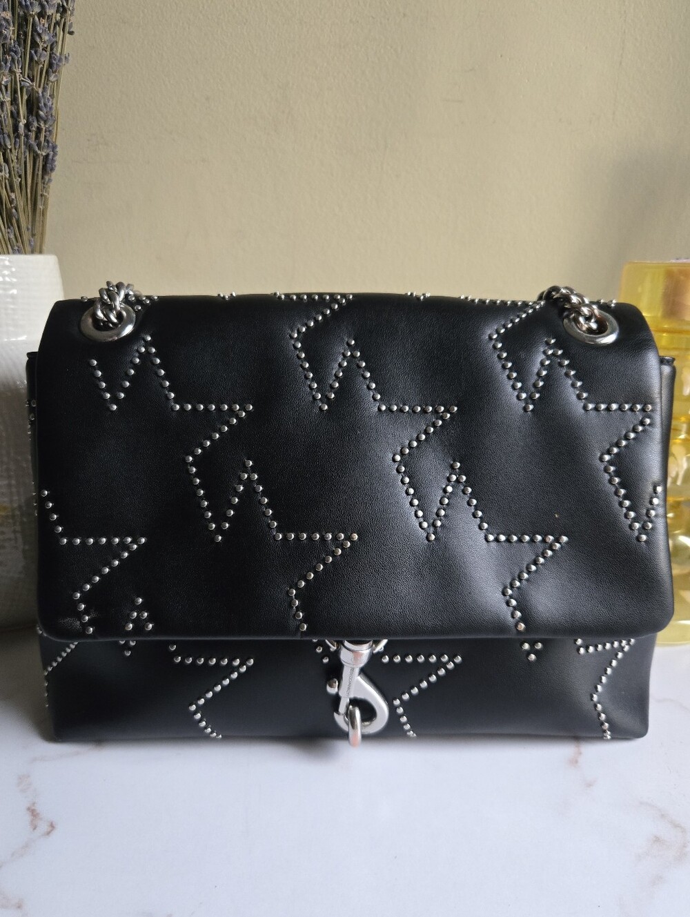 GUC Rebecca Minkoff Edie Star Studded Black Leather Shoulder Bag